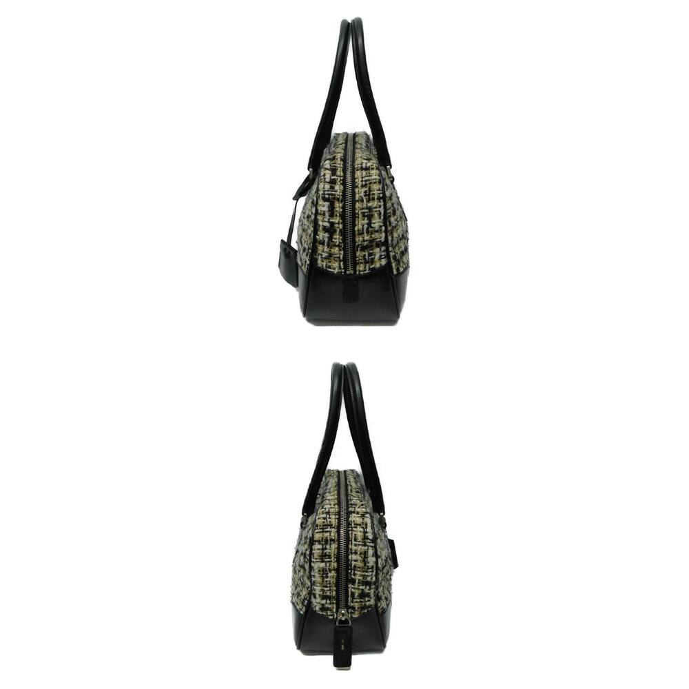 PRADA Boston Handbag Tweed Leather Beige Black Compact - Picture 3 of 9
